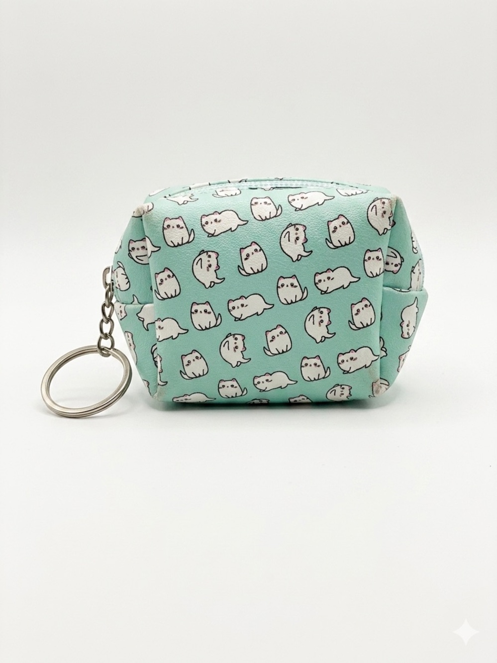Kawaii Cat Mini Zipper Coin Pouch Keychain Bag Mint Blue Coquette Aesthetic